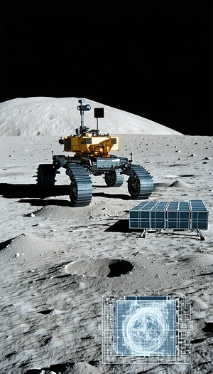 A Yellow Robotic Vehicle, Possibly A Rover, Parked On A Rocky Surface