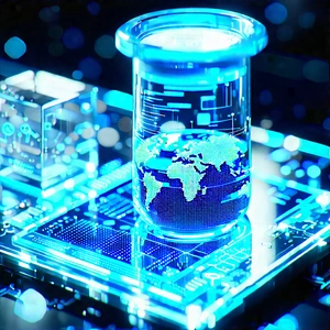 Financial Technology In Modern Laboratory With Blue Vase