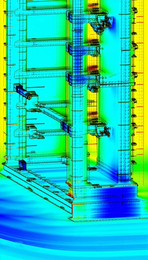 A Blue And Yellow 3d Model Of A Building Is Displayed