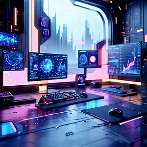 Futuristic digital workspace