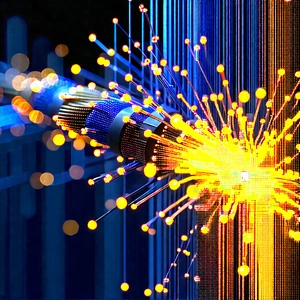 Close-up Of Fiber Optic Cables With Blue Yellow