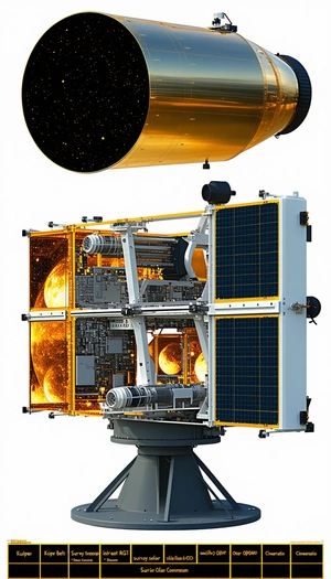 A Large Satellite Is Shown In A Close-up View, With A Smaller Satellite Visible In The Background