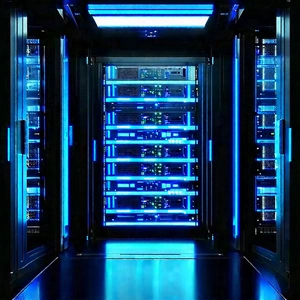 Server rack with blue light (glow:1.13)