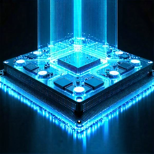 Tech Landscape Photography: Quantum computer with blue light (glow:1.18)