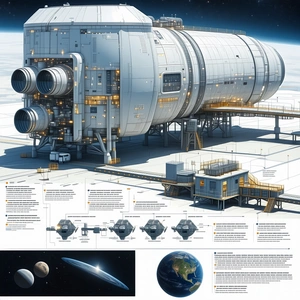 A Large Space Station Is Shown In A Detailed Drawing