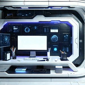 Futuristic tech startup office