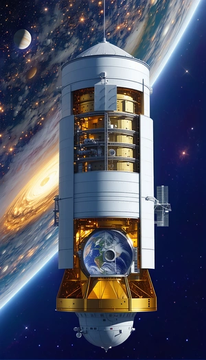 A Large White Spacecraft With A Dome-shaped Structure On Its Side