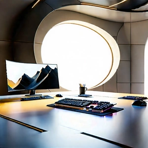 Futuristic Digital Workspace With Large, Modern