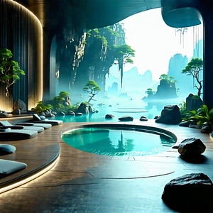 Lifestyle Concept Art: Wellness scene with meditation space