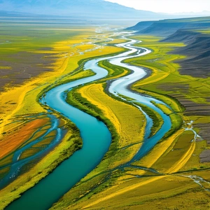 Nature Stock Photography: Aerial View Of Winding River With Beautiful River