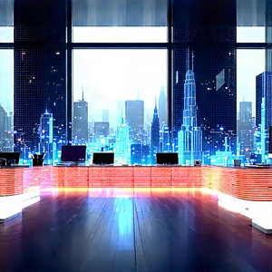 Educational Technology In Tech Office With Large City