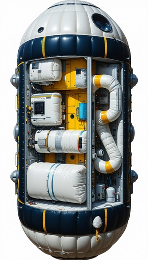A Large White And Yellow Spacecraft Is Shown In A Three-dimensional View
