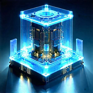 Quantum Computer With Blue Light Glow With Blue White