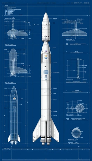 A Large White Rocket Is Shown In A Blue Diagram