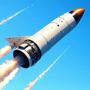 A Rocket Is Flying Through The Sky, Leaving A Trail Of Smoke Behind It