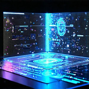 Futuristic (digital:1.4) Workspace With Futuristic Display