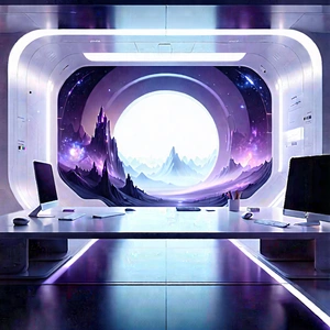 (futuristic:1.31) Tech Startup Office With Image, There