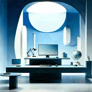 Futuristic Tech Startup Office With Modern, Blue-themed