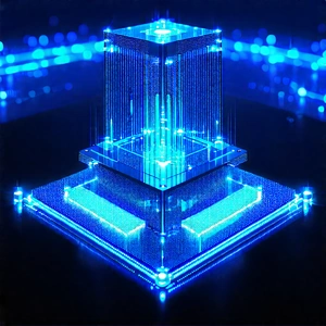 Quantum Computer With Blue Light Glow With Blue, Three-dimensional