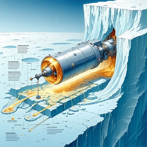 A Large Blue And Yellow Machine Is Shown In A Blue And White Drawing
