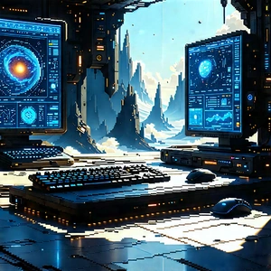 Futuristic (digital:1.32) workspace