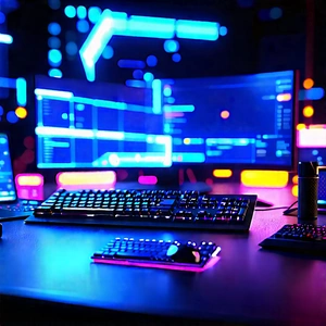 Futuristic Digital Workspace With Desk Keyboard