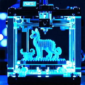 3d Printer With Blue Light Glow With Printer Creating