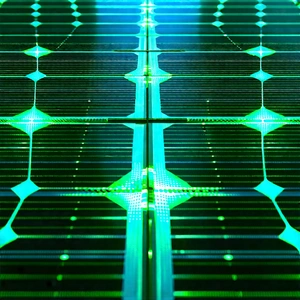Solar panel with blue light glow