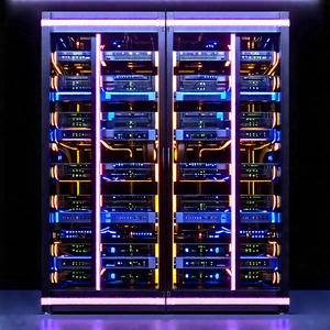 Server rack with neon accents