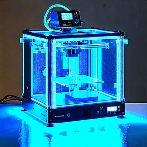 3d printer with blue light glow