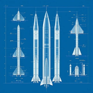 A Blue Drawing Of A Rocket Ship Is Displayed