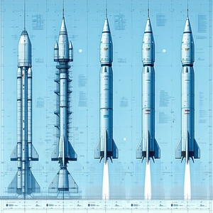 In This Image, There Are Three Space Rockets Lined Up Next To Each Other