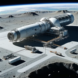 A Large Spacecraft Is Parked On A Rocky Surface, With A Mountainous Background