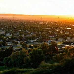Urban Professional Photography: Cityscape Of Small Town During Sunset With Beautiful Sunset