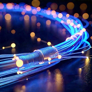 Close-up Of Fiber Optic Cables With Close-up Blue