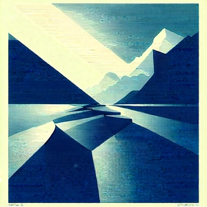 Abstract Linocut Print: Rough Arrangement With Blue White