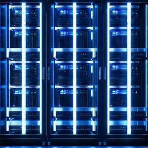 Server rack with blue light glow