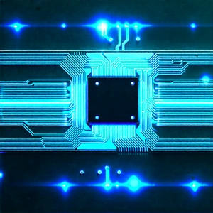 Circuit board with blue light glow