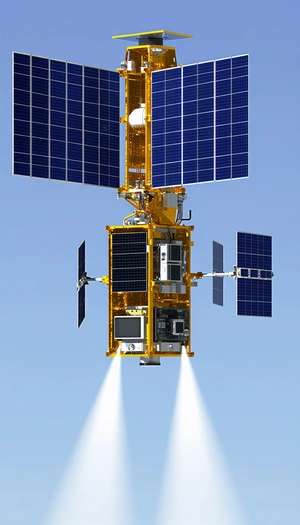 A Spacecraft With A Large Satellite Dish On Top