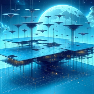 In The Image, There Is A Futuristic City With A Large, Blue