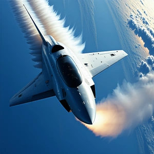 A Jet Is Flying Through The Sky, Leaving A Trail Of Smoke Behind It