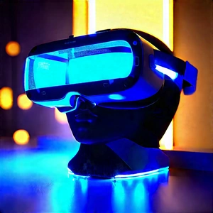 Vr Headset With Glowing Screen With Blue White
