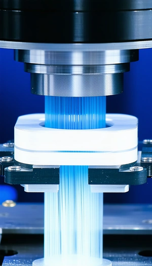 A Blue Plastic Tube That Is Being Extruded Through A Machine