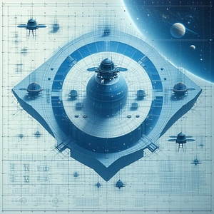 In This Image, There Is A Futuristic City With A Large, Blue, Circular Building At Its Center