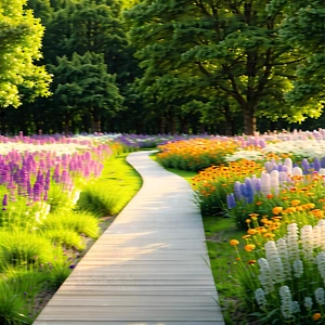 Nature Architectural Photography: Path Through Flowering Meadow With Pathway Surrounded