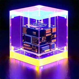 Quantum Computer With Neon Accents With Small, Illuminated