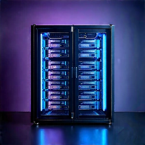 Server Rack With Neon Accents With Large Blue