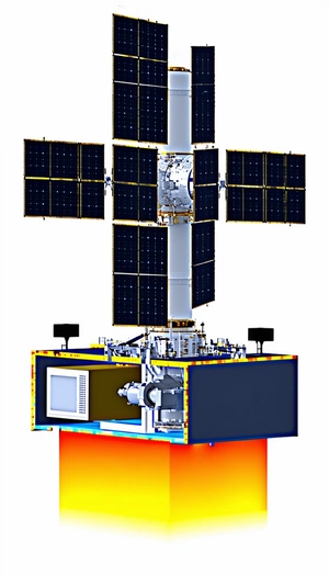 A Large Satellite With A Blue And White Color Scheme