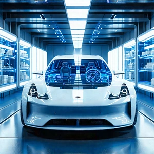 Automotive Technology In Manufacturing Facility With White Sports