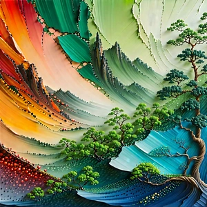 Abstract Acrylic Painting: Macro View Of Natural Pattern With Painting Tree